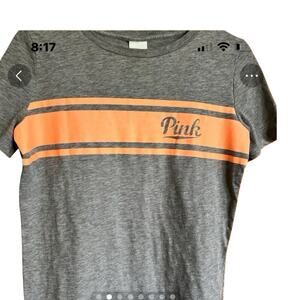 PINK women's size S,  gray with orange band, T-shirt. Short Sleeves.